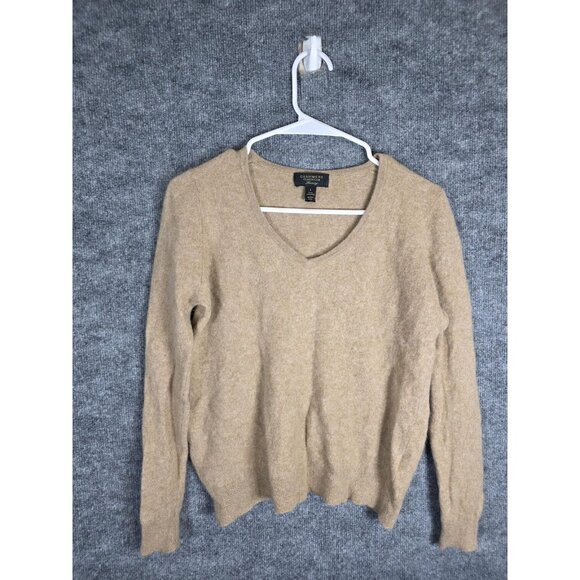 Charter Club Cashmere Sweater Womens Large Camel V Neck Pullover Soft Luxury - Picture 1 of 7